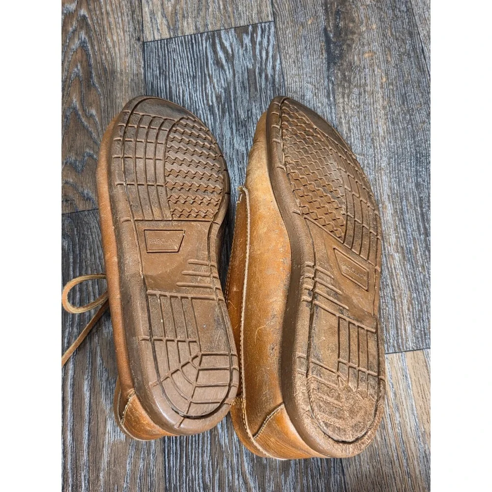 Vintage Barclay Tan Leather Boat Shoes Mens 9.5 D Hand Sewn Moc Toe Loafers
